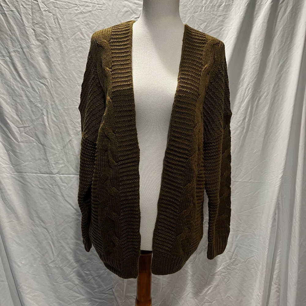 Women's Brown Cable Knit Open Cardigan